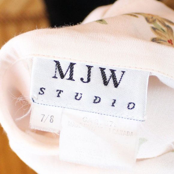 MJW Studio Maxi Shirt Dress Beige Floral Size 7/8 Short Sleeve Collared Half D98 - Picture 6 of 8